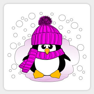 Christmas Penguin with Pink Hat and Scarf Magnet